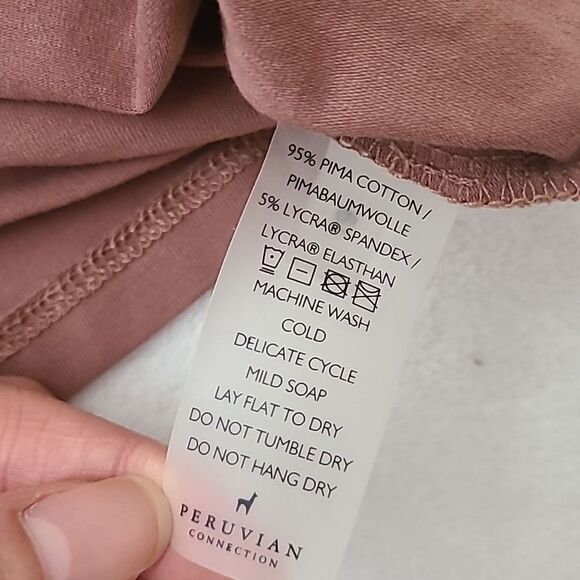 Peruvian Connection pima cotton scoop neck Long Sleeve Tee Rust Brown Base XS - Picture 4 of 6